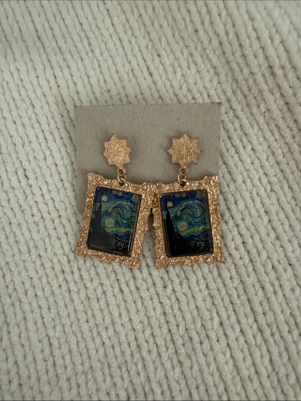 Gold-tone Starry Night Frame Drop Earrings - Blue/Gold